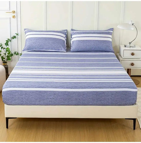 3-Piece Striped Fitted Sheet Set – Luxuriously Soft & Breathable – Includes 1 Fitted Sheet and 2 Pillowcases for Cozy Sleep – Pe