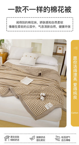 Japanese-style Plaid Summer Blanket 100% Cotton Skin Friendly Quilted Queen Quilt 220*240 Breathable King Size Duvet Comforter