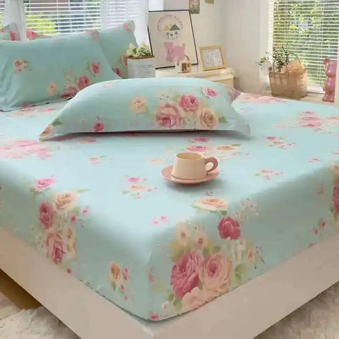 100% Cotton Kids Fitted Sheet - Pink Cartoon Print Single Size, Soft Bed Sheet Mattress Cover (No Pillowcase)