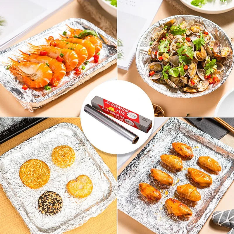 2/1Rolls Aluminum Foil Roll Baking Roasting Wrapping Food Storage Disposable Aluminum Foil Sheets for Household Kitchen Cooking