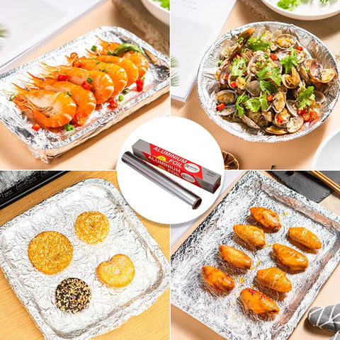 2/1Rolls Aluminum Foil Roll Baking Roasting Wrapping Food Storage Disposable Aluminum Foil Sheets for Household Kitchen Cooking