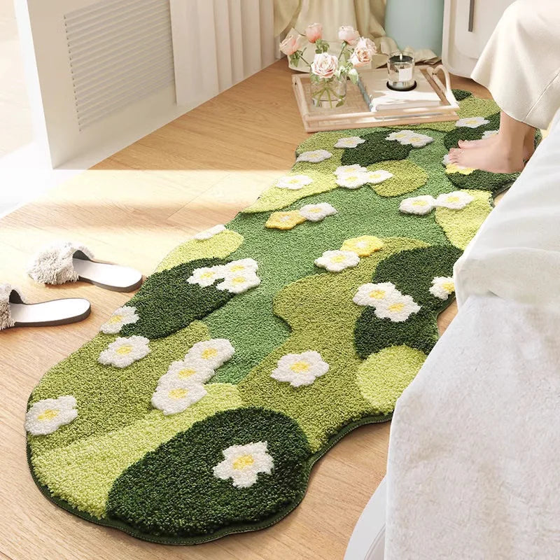 Tufted Carpet 3D Moss Floral Rug Shaped Floor Mat Non-Slip Bottom Bedside Rug Living Room Rug Home Decor