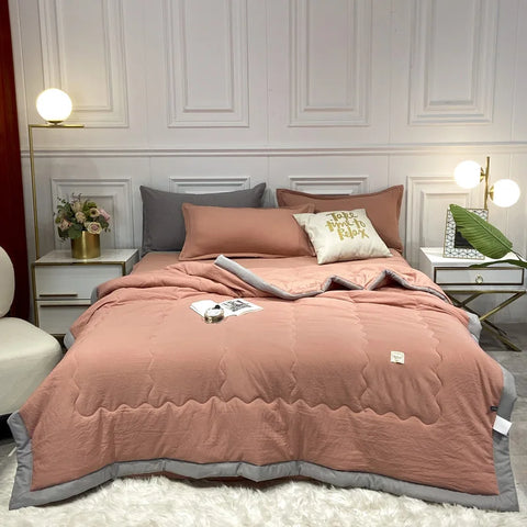 Japan Style Summer Quilt Soft Breathable Quilted Duvet Queen Skin Friendly WashableThin Comforter Lightweight Blanket 180x220
