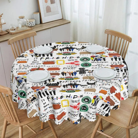 Customized I'll Be There For You Round Tablecloths 60 Inch Friends TV Show Table Covers for Kitchen Table Cloth