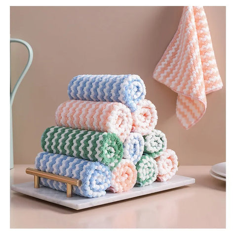 5Pcs Fleece Thickened Dish Cloth Does Not Stick To Oil Clean Kitchen Household Absorbs Water Without Shedding Scouring Pad Rag