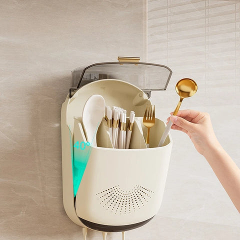 Chopstick Storage Box Wall Mounted Household Kitchen Organizer Lid Rack Dish Drying Rack Utensil Holder for Home Accessories