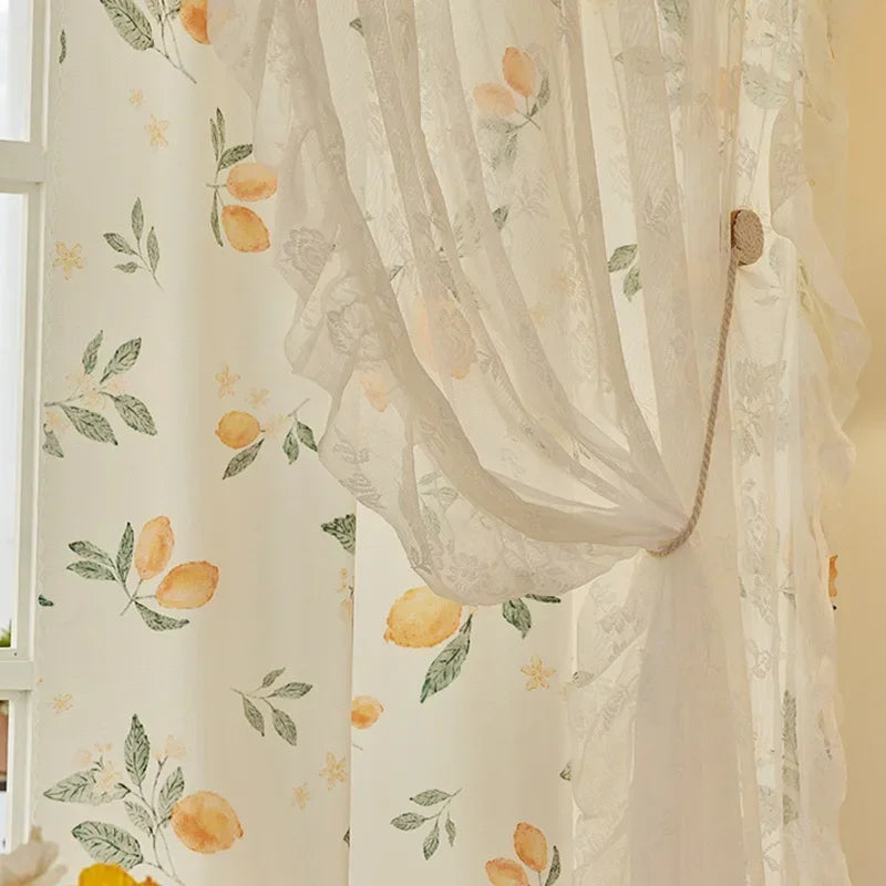 Double Layer Sheer Curtains Floral Print Lace French Style Voile Organza for Bedroom Decor Antique White Drapes 2025 New Design