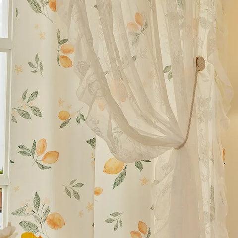 Double Layer Sheer Curtains Floral Print Lace French Style Voile Organza for Bedroom Decor Antique White Drapes 2025 New Design