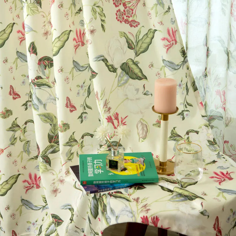 American Pastoral Floral Blackout Curtains For Living Room Bedroom Printed Blossom Window Linen Curtains Home Decor Tulle Drapes