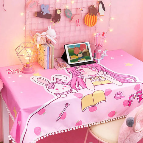 2022 New Pink White Tablecloth with Plush Ball for Kitchen Dining Table Rectangular Table Covers Christmas Decorations for Home