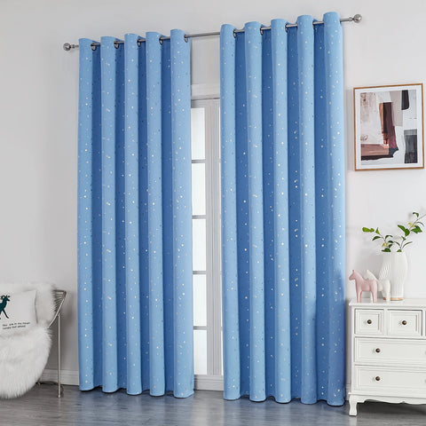 Kids Curtains Blackout With Stars Grommet Top For Bedroom Living Room Window Drapes