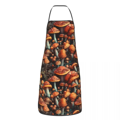 Unisex Vintage Night Mushrooms Apron Adult Women Men Chef Tablier Cuisine for Cooking Kitchen Botanical Forest Garden Painting