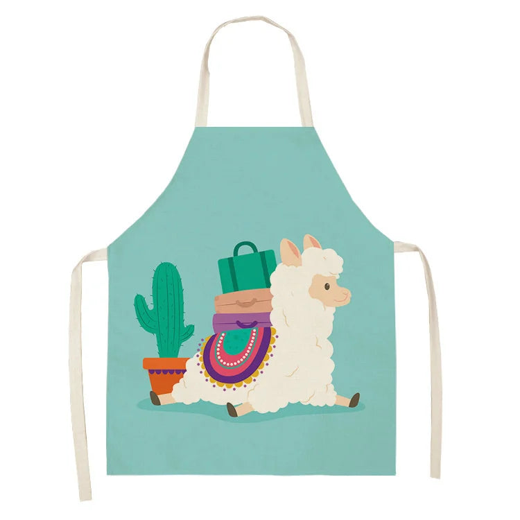 Alpaca Llama Cactus Printed Cotton Linen Sleeveless Aprons Kitchen Women Pinafore Home Cooking Baking Waist Bib Fartuchy Tablier