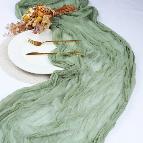 1PC Gauze Voile Table Runner Boho Pink Blue Cheesecloth Dinning Table Decoration For Wedding Party Banquet Bride Shower