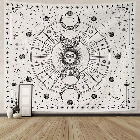 1pc Celestial Sun Moon Zodiac Tapestry Astrology Themed Wall Hanging Decor with Starry Sky Design for Mystic Room