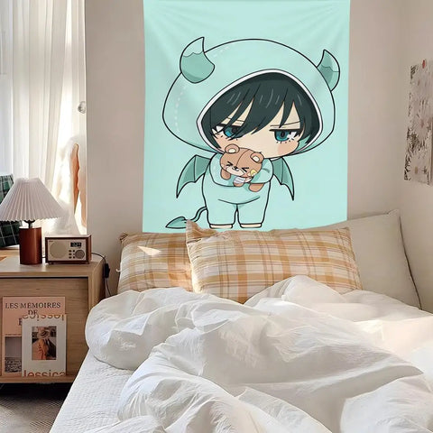 demon  Isagi Yoichi blue L-lock Tapestry Microfiber Art Decor for Bedroom Living Room Bar Garden Outdoor Festival Wall Decor