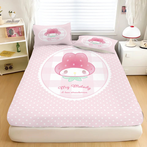 My Melody Cartoon Fitted Sheet for Children Sanrio Soft Elastic Cover Cute Printing Custom Made Bedding Cover