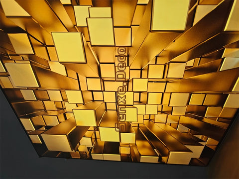 2025 3D 03 Golden Geometric Patterns For Luxurious Stretch Ceiling Decoration натяжной потолок