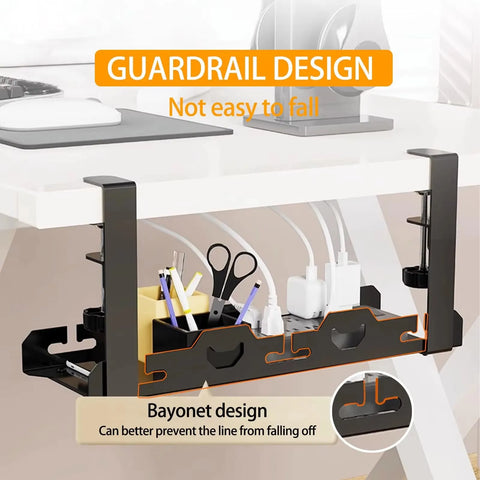 Telescopic Under Table Storage Rack Metal Cable Management Tray Home Office Desk Wire Organizer No Punching Storage Accessories