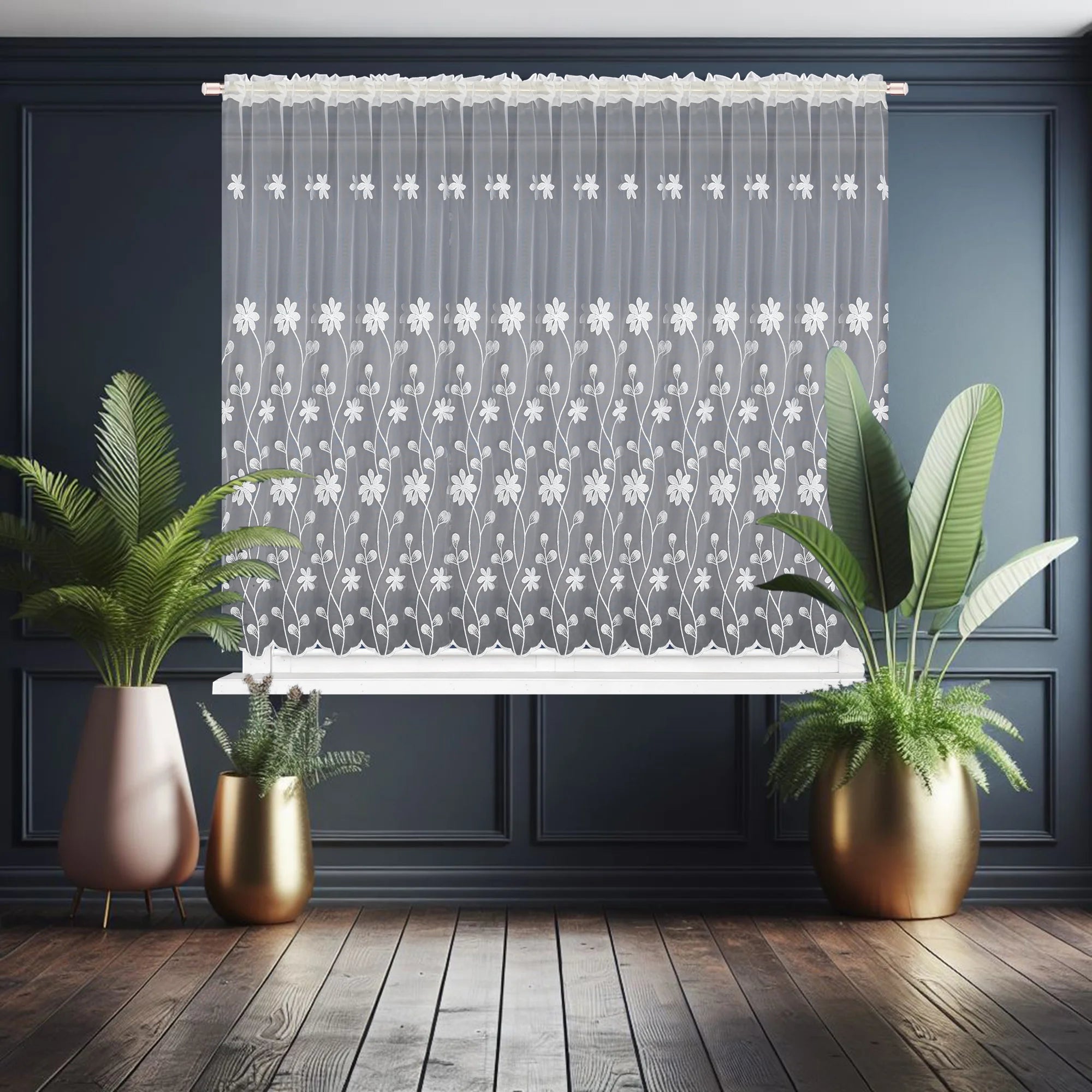 FLYING Romantic Style Embroidered Sheer Curtain Semi-Transparent Window Drapes for Living Room Multiple Sizes Available 1pc