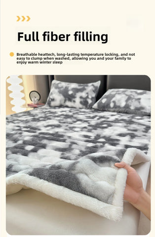 Thiened Rabbit Fur Warm Mattr Winter Home Use Milk Velvet Soft Pad Coral Velvet Bed Protector Tee Piece Set
