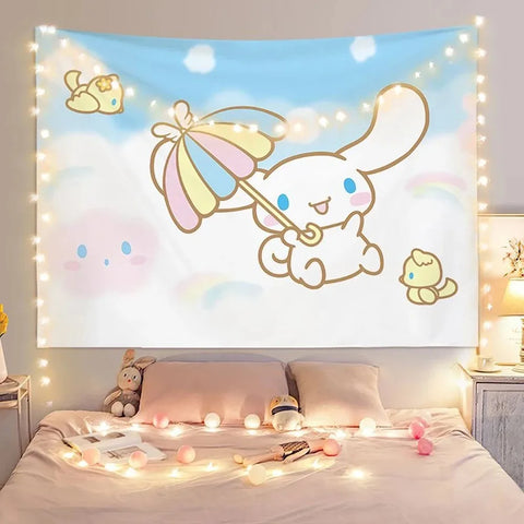 Anime Cinnamoroll Girl Printed Tapestry Wall Hanging Cute Cartoon Style Fantasy Background Home Decoration