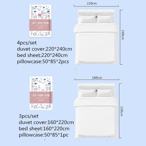 3 / 4-Piece Thickened Disposable Bed Sets Duvet Cover Non-Woven Dirty Proof Portable Bedding Set Travel Hotel Isolation Sheets