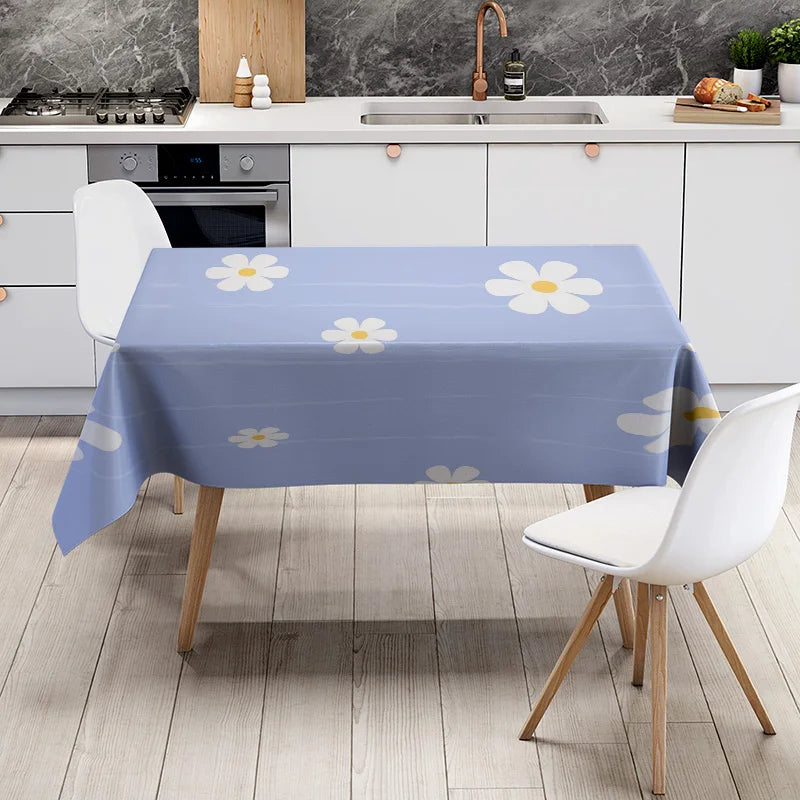 Blue floral tablecloth with white flowers, suitable for dining room decor home textiles decorative items, kitchen table covers s