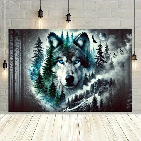 Mysterious Forest Lone Wolf Tapestry, Polyester Wall Hanging Art, Suitable for Indoor and Outdoor Decoration, Home, Living Room