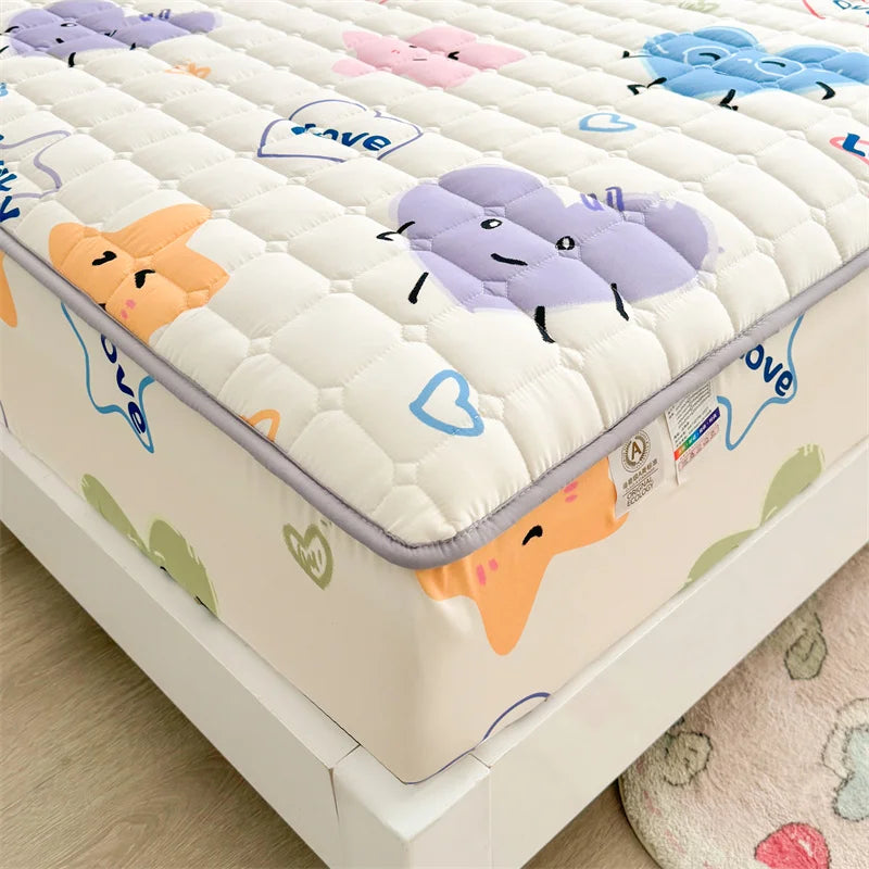 Adorable Quilted Washed Cotton Fitted Mattress Cover - Super Cute Girl's Design, Hypoallergenic
