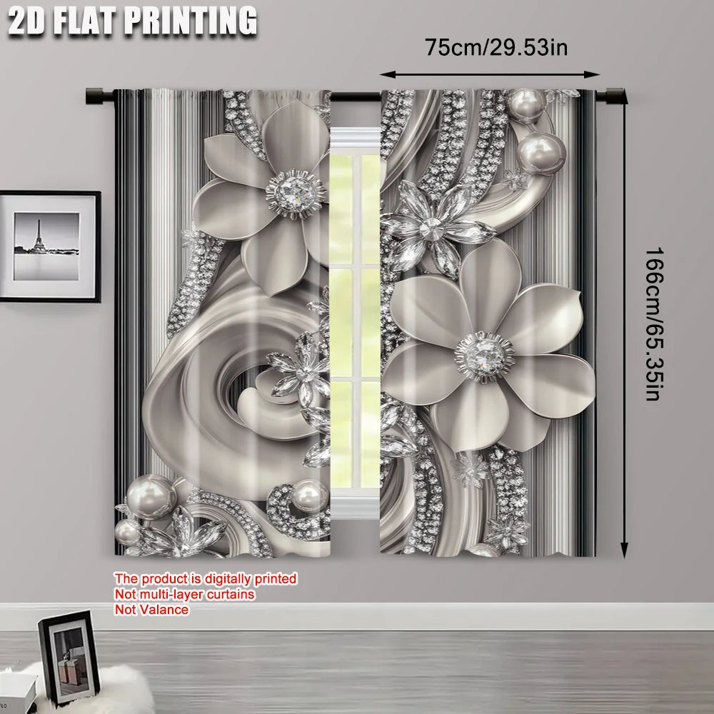 2Pcs Elegant Antique Pearl Flower Blackout Curtains For Home Decor Enhance Your Living Space And Privacy Protection