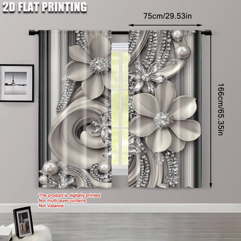 2Pcs Elegant Antique Pearl Flower Blackout Curtains For Home Decor Enhance Your Living Space And Privacy Protection