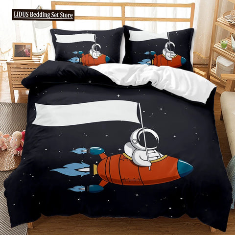Astronaut Duvet Cover Set Space Bedding Set 3D For Kid Boy Girl Teen Sky Galaxy Themed Polyester Comforter Cover Queen King Size
