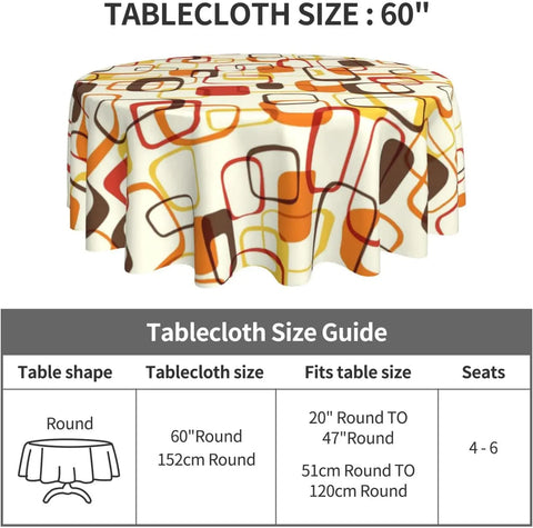 Retro Mid Century Geometric Round Tablecloth Stain Wrinkle Resistant Table Cloth for Kitchen Daily Dinning Party Tabletop Decor