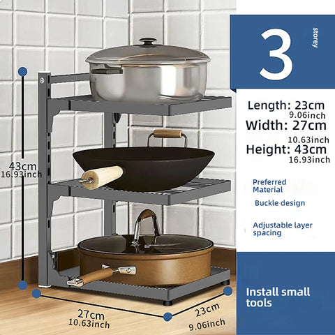 Kitchen Shelf Space-saving Kitchenware Storage Rack Adjustable Pot Rack 2-4 Tiers Under Sink/Corner Applicable