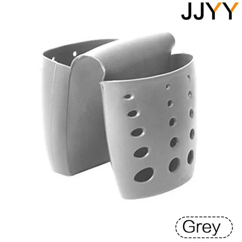 JJYY Kitchen Sink Hollow Drainage Hanging Basket Double Silicone Brush Sponge Hanging Bag Sundries Faucet Drainer Kitchen Tools