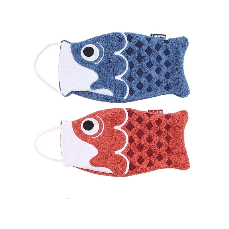 Cute Cartoon Koi Form Hanging Hand Towel Household Bathroom Children's Super Absorbent Handkerchief Square Kitchen Hand Towel