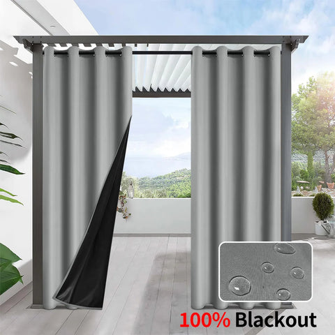 1pc Solid 100% Blackout Curtains, Waterproof Outdoor Curtains for Garden, Patio, Porch, Bedroom, Living Room, Pergola, Cabana