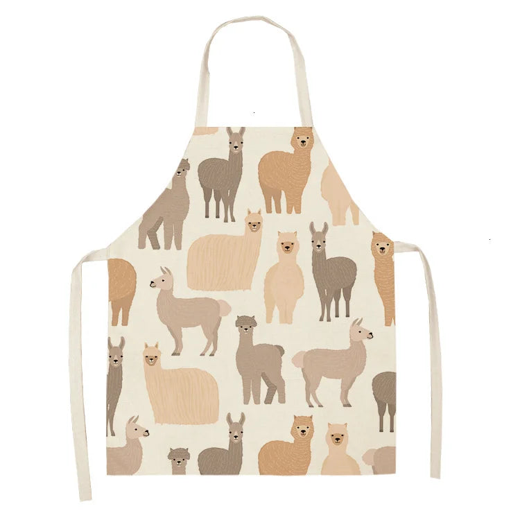 Alpaca Llama Cactus Printed Cotton Linen Sleeveless Aprons Kitchen Women Pinafore Home Cooking Baking Waist Bib Fartuchy Tablier