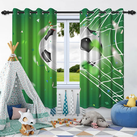 Sports Theme Kids Room Blackout Curtains Football Basketball Rugby Pattern Double Layer Curtains for Bedroom Sports Lovers Decor
