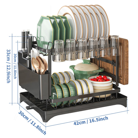 2 tier,dish drying rack,Cutlery rack with spout and draining tray,cutlery holder,cup holder,kitchen countertop storage rack