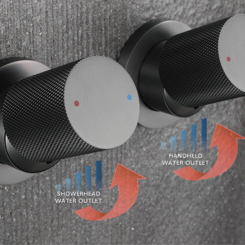 Luxury gun gray brass wall mounted shower system embedded design with 2 handles dual control hot and cold water bathroom faucet