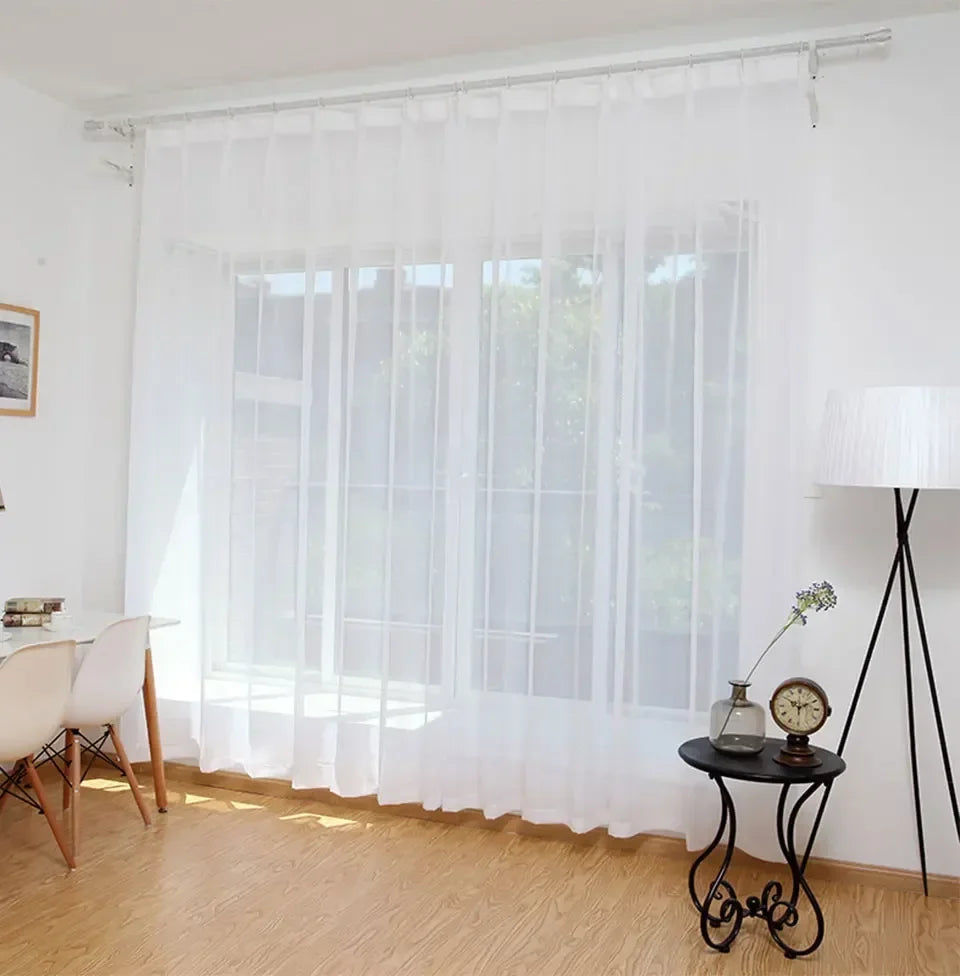 Modern White Solid Tulle Curtains for Living Room Bedroom Balcony Window Screening Sheer Voile Drapes Gauze Treatments Door