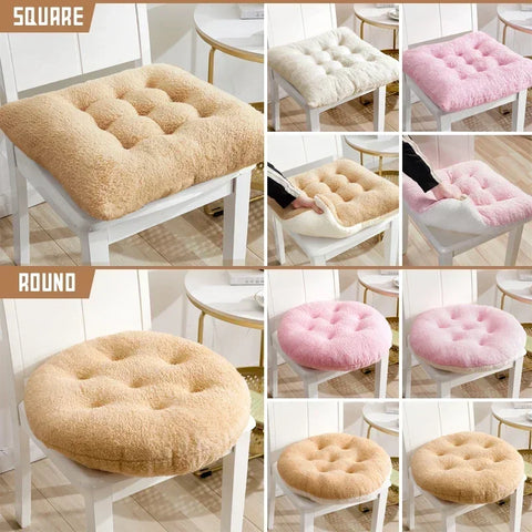 Winter Plush Thick Seat Cushion Home Sofa Office Chair Solid Color Lambswool Cushion Thicken Soft Floor Pads Round and Square