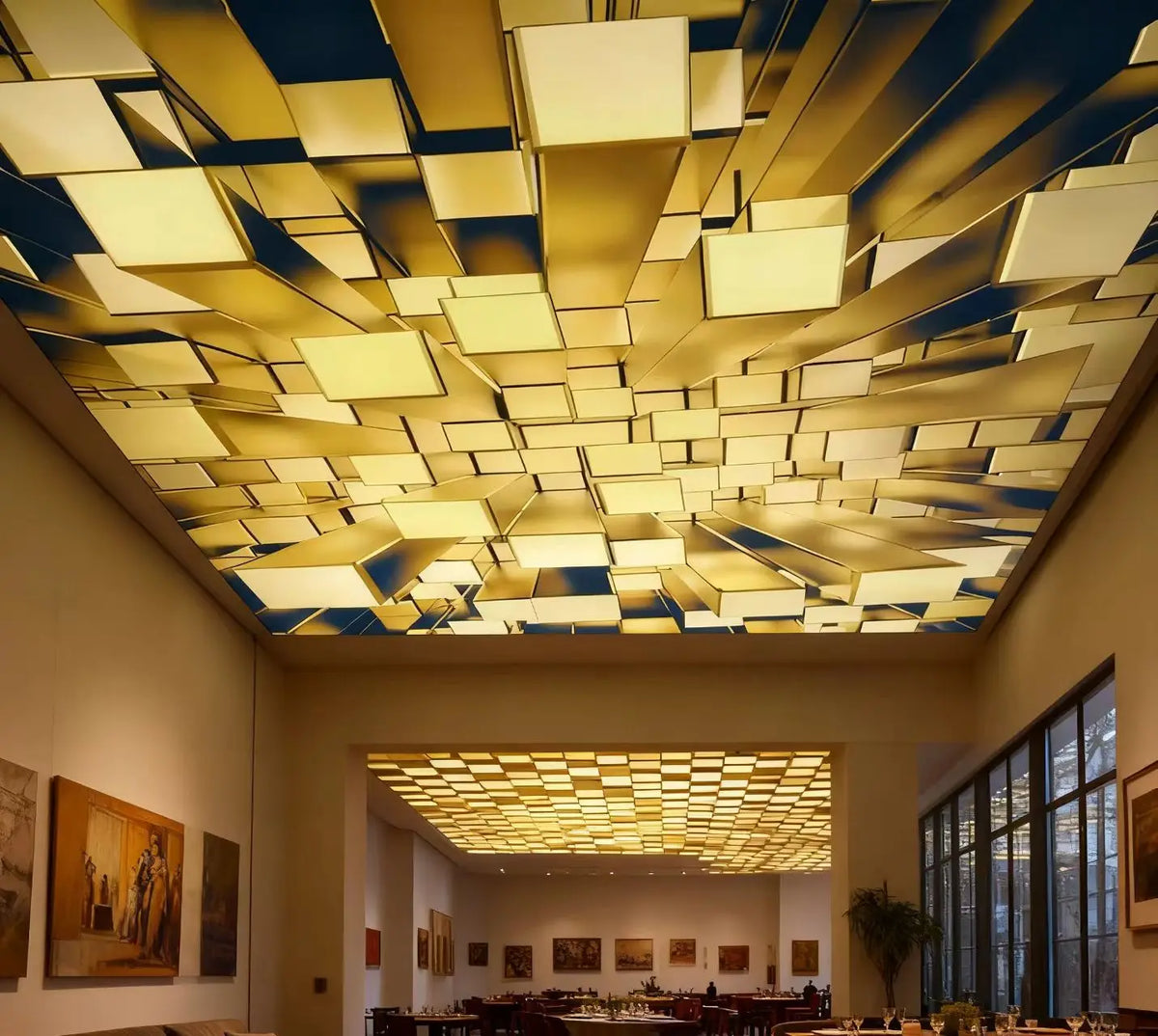 2025 3D 03 Golden Geometric Patterns For Luxurious Stretch Ceiling Decoration натяжной потолок