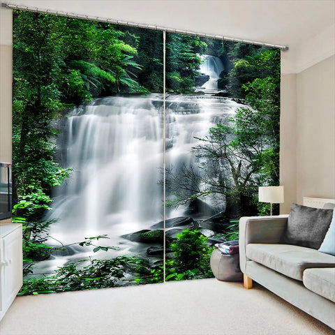 Rainforest Waterfall Print Blackout Curtain Tropical Plants Scenery Window Drapes Living Room Bedroom Nature - Themed Home Decor