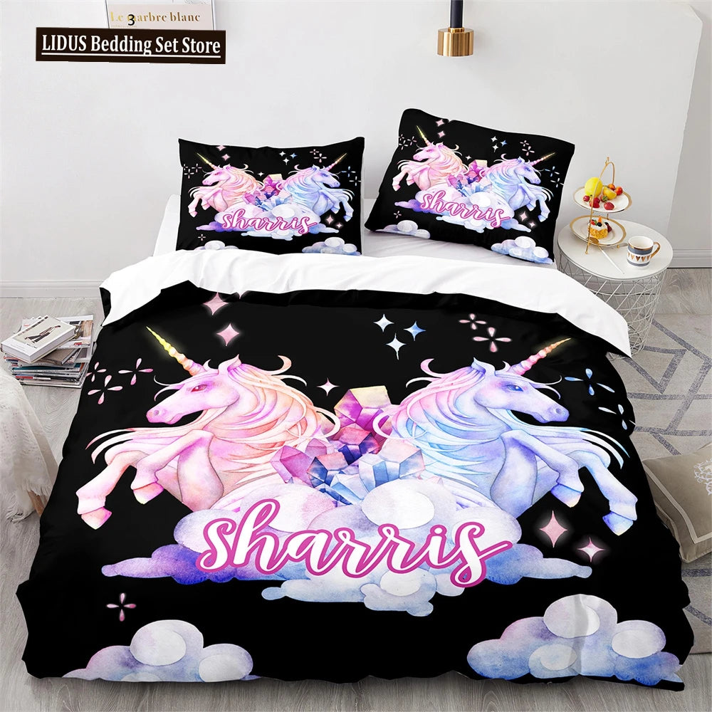 Unicorn Rainbow Duvet Cover Set King Twin Full Size Kids Boy Girl Bedding Set Colourful Cartoon Child Polyester Comforter Cover