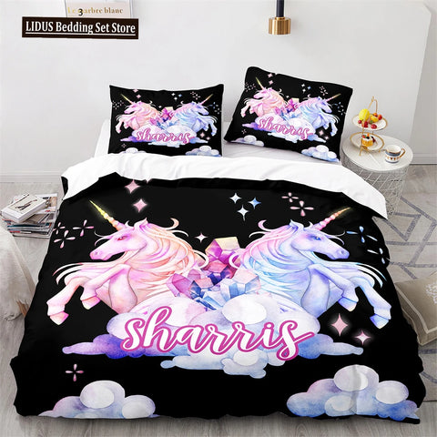 Unicorn Rainbow Duvet Cover Set King Twin Full Size Kids Boy Girl Bedding Set Colourful Cartoon Child Polyester Comforter Cover