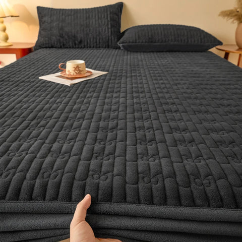 WASART Quilted coral fleece mattress protector cover winter warm elastic fitted sheet couple double bed protection pad 180x200