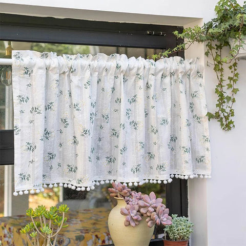 Korean Daisy Curtains Road Pocket Shade Curtain Floral Tassel for Kitchen Bedroom Living Room Bay Window Cabinet Curtain